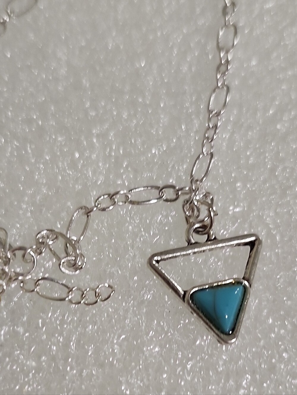 Hand Crafted Silver Triangle Bracelet / Anklet with Turquoise Accent